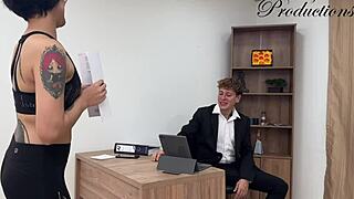 Slim tattooed secretary slut fucked boss bareback sloppy