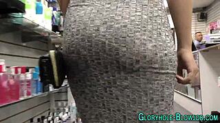 Gloryhole slut swallows huge black cock creampie load