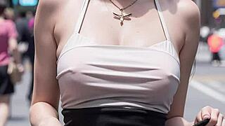 show me those panties peeking under your skirt 😏 asian blonde tease