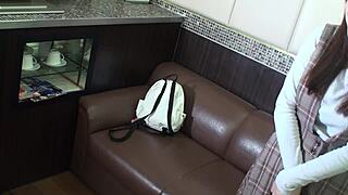 Japanese cutie screams licking wet pussy in moaning orgasm.