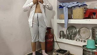 Girlfriend bent over quick kitchen fuck ends cumshot!