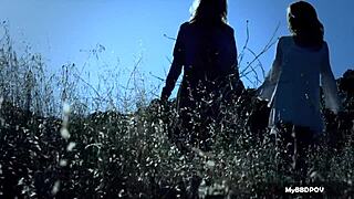 scarlet red and black eden lick asses outdoors in lesbian heat?