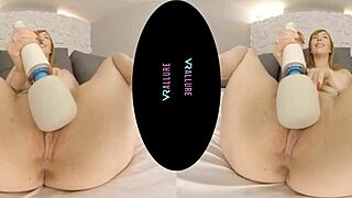 wanna see this fiery redhead milf vibe her shaved tits with dildo?