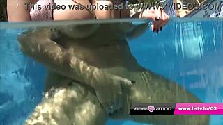 i watch leah strip by the pool baring her huge tits and wet pussy