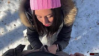 A stranger fills my pussy with cum during snowy forest creampie ride.