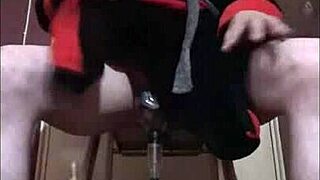 Bisexual dude on ladder guzzles own piss craving yours humiliated closeup