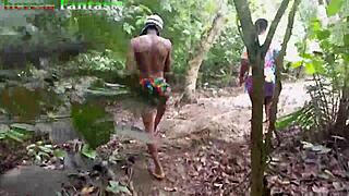 African ebony teen pornstar fucked doggystyle by bbc hunter in bush