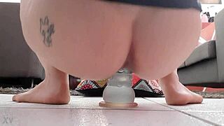 i can't stop bouncing these big tattooed tits on this weird dildo