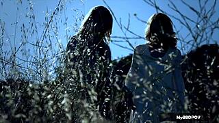 scarlet red and black eden lick asses outdoors in lesbian heat?