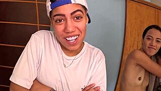 Shy Brazilian Brunette Joins Girls' Fun And Takes First Cock In Juicy Shower