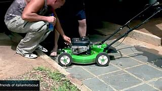 gorgeous asian brunette takes anal double penetration outdoors in garden threesome