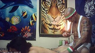 behind scenes first timer skinny glasses model tests italian pounding machine