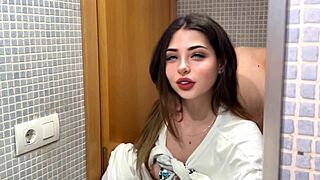 Young petite babe hooks up with boyfriend's friend in bathroom for homemade POV finish