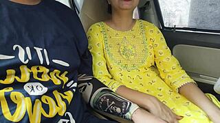 desi saara rides dick hard first time in public car