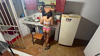 Slut wife, why so horny cleaning? Lesbians kitchen pussy lick now?