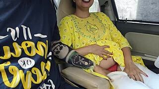 desi saara rides dick hard first time in public car