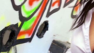 passion gapes pussy rides cock at gloryhole in lingerie heels