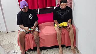 Nerd stepbros play see-through game with stepsis leading to wild bbc gangbang.