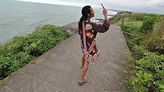 Shoved my cockk deep in skinny beach slut's tight pussy!