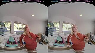 vrallure stepmom spies lazy stepson stroking shaved milf pussy with toys