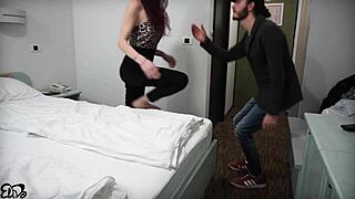 girl sneaks neighbor into hotel for mmf creampie threesome