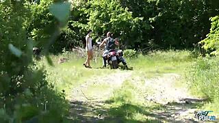 czech teen rides motorcycle then bends for hardcore outdoor doggystyle pussy pounding!