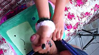 Mexican college girl alone gets surprised by friend in uniform