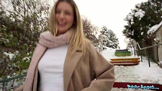 Blonde student slurps big cock then rides outdoors?