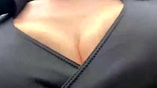 Stepmom's big natural tits bounce as she walks outside publicly