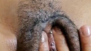 Hairy Pussy Masturbation Closeup Then Shaved After Creampie Penetration