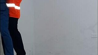 Nurse Seduces Janitor in Hospital Hallway Standing Sex with Condom