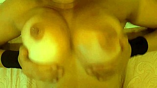 stepmom moans massaging her big oiled tits with hot sticky cum