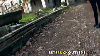 let's fuck outside this cemetery brunette fingers pussy then takes it deep