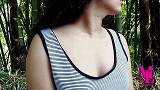 beautiful latina teen flashes pussy outdoors no panties... masturbates in forest! 🌳💦