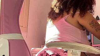 chubby latina bbw farts loud at her computer desk?