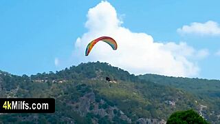 blonde milf millie morgan teases her big tits on alpine getaway