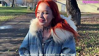 Risky Stranger Fucks Pretty Redhead Pussy in Restaurant Toilet