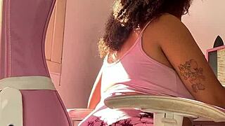 chubby latina bbw farts loud at her computer desk?