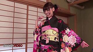 kimono milf goes wild riding cock hard before deep creampie finish