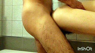 fifty year old milf with small waist kisses spits and takes small cock in bathroom mouth finish