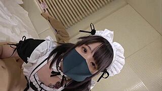 UNCENSORED 18-YO JAPANESE MAID COSPLAY! Cute Shaved PUSSY Fellatio By Petite Black-Haired Beauty?