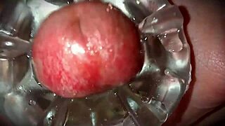 Neighbor's first-time solo toy play oozes cum close-up