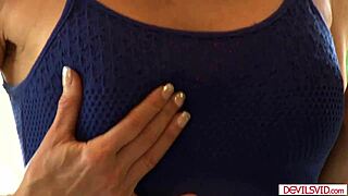 Blonde milf rides cock hard while her horny stepmom watches fingering deepthroat