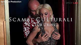 Blonde big tits babe takes anal creampie gangbang in swinger club!