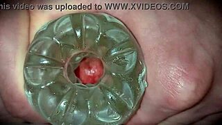 Neighbor's first-time solo toy play oozes cum close-up