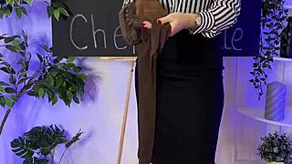 sexy mature teacher dances in sheer brown pantyhose at nylon club night