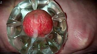 Neighbor's first-time solo toy play oozes cum close-up