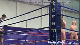 european lesbian wins catfight then fingers her big tits opponent close up!