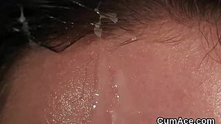Horny babe takes massive facial swallowing every cum drop