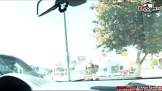 Look At This Naughty Brunette Teen's Hairy Pussy And Small Tits From Street Pickup Cumshot!!